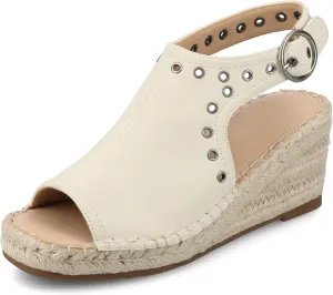 Journee Womens cushioned footbed Crisie Wedge Heel Sandals Espadrille Ankle Buckle Faux Leather Open Toe 3-4 Inch Heel
