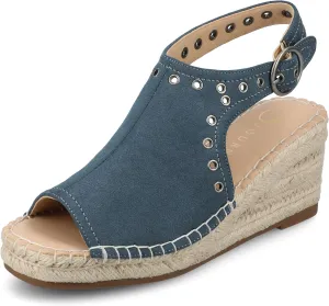 Journee Womens cushioned footbed Crisie Wedge Heel Sandals Espadrille Ankle Buckle Faux Leather Open Toe 3-4 Inch Heel