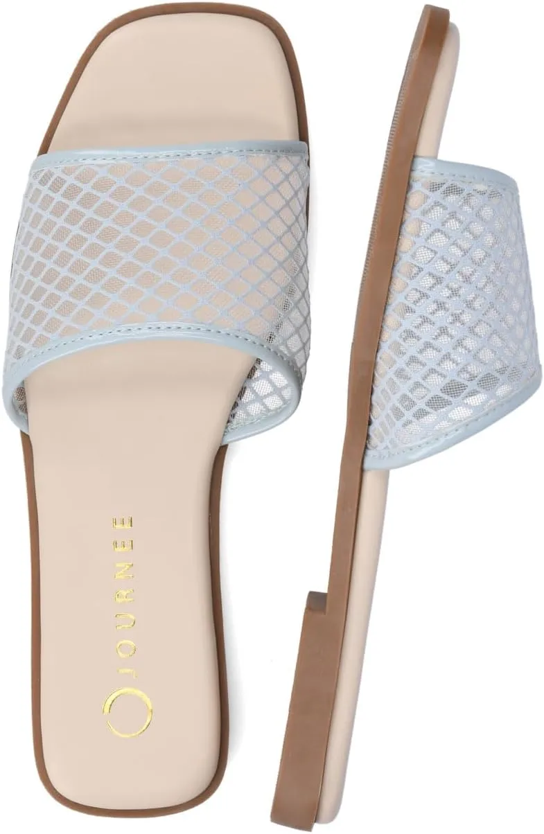 Journee Womens cushioned footbed Sandals Mesh Sandals Breckley Flat Sole Mesh Straps Open Toe