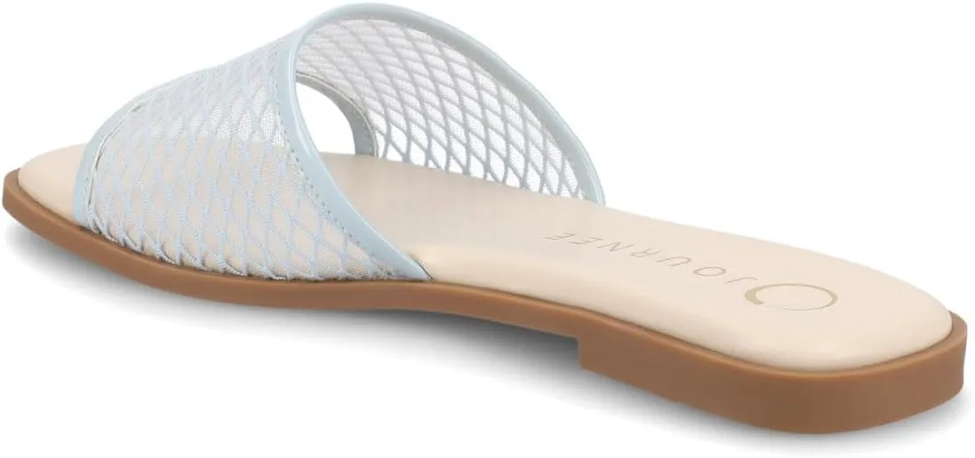 Journee Womens cushioned footbed Sandals Mesh Sandals Breckley Flat Sole Mesh Straps Open Toe
