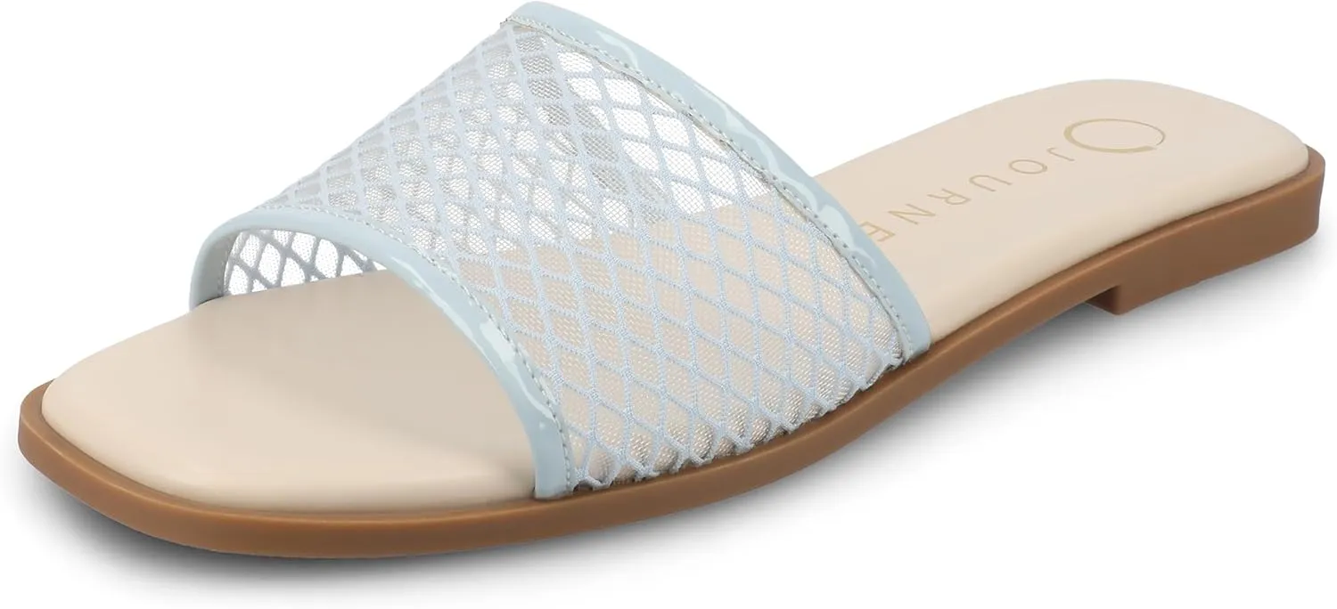 Journee Womens cushioned footbed Sandals Mesh Sandals Breckley Flat Sole Mesh Straps Open Toe
