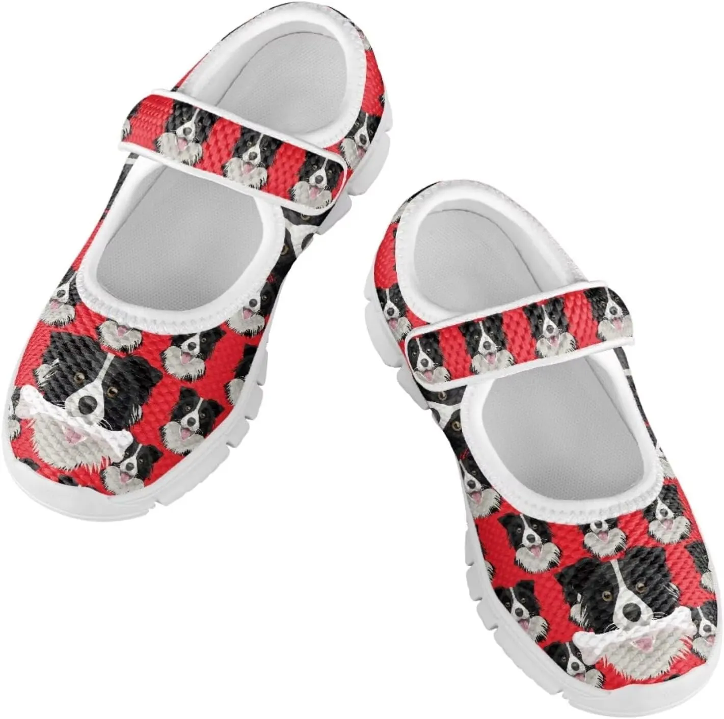 JoyLamoria Collie Print Girls Mary Jane Shoes Toddler and Little Kids Cartoon Flat Sneakers Lightweight Girls Walking Shoes Anti Slip