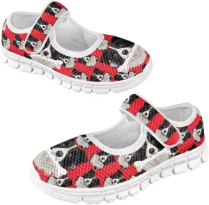 JoyLamoria Collie Print Girls Mary Jane Shoes Toddler and Little Kids Cartoon Flat Sneakers Lightweight Girls Walking Shoes Anti Slip