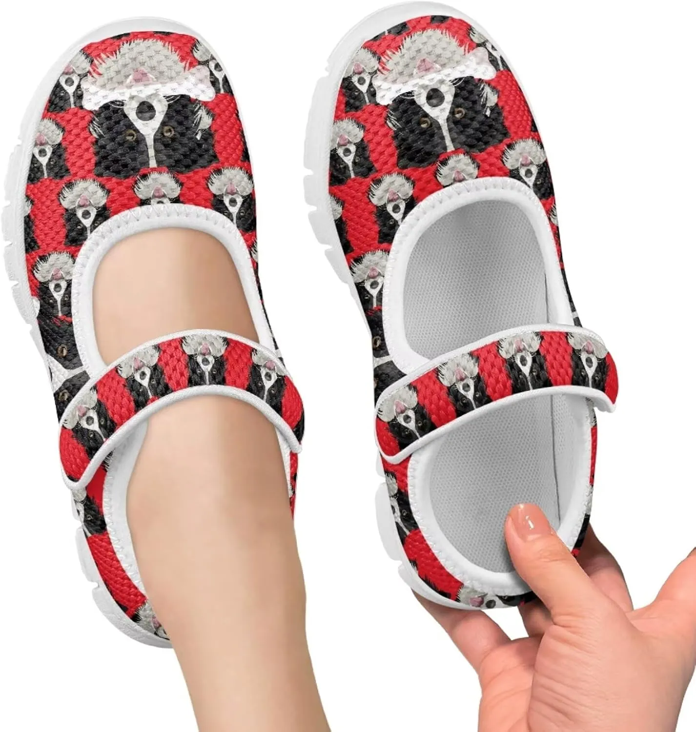 JoyLamoria Collie Print Girls Mary Jane Shoes Toddler and Little Kids Cartoon Flat Sneakers Lightweight Girls Walking Shoes Anti Slip