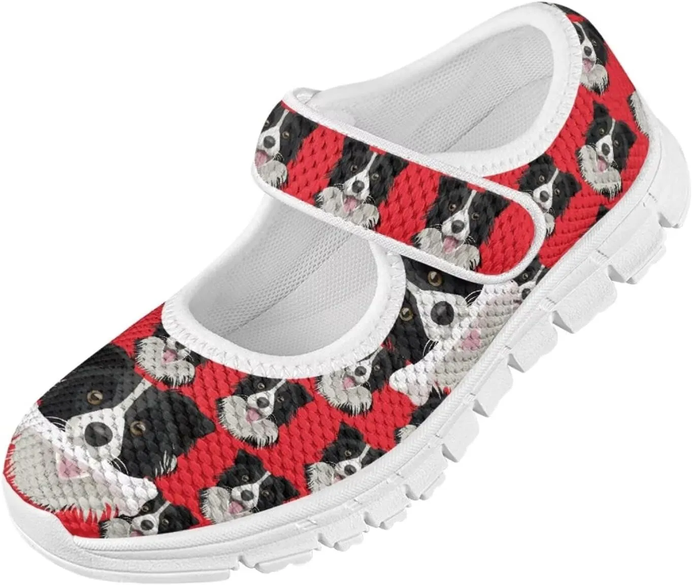 JoyLamoria Collie Print Girls Mary Jane Shoes Toddler and Little Kids Cartoon Flat Sneakers Lightweight Girls Walking Shoes Anti Slip