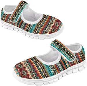 JoyLamoria Girls Mary Jane Shoes Toddler/Little Kids Slip on Sneakers Comfort Dress Shoes with Sunflower Cow South Western Navajo Design