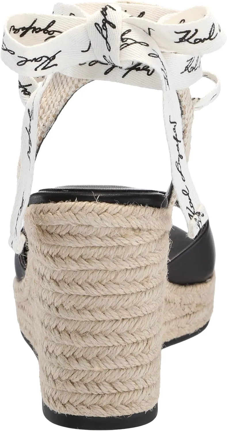 KARL LAGERFELD womens Cecilia Ankle Wrap Wedge Espadrille Sandal