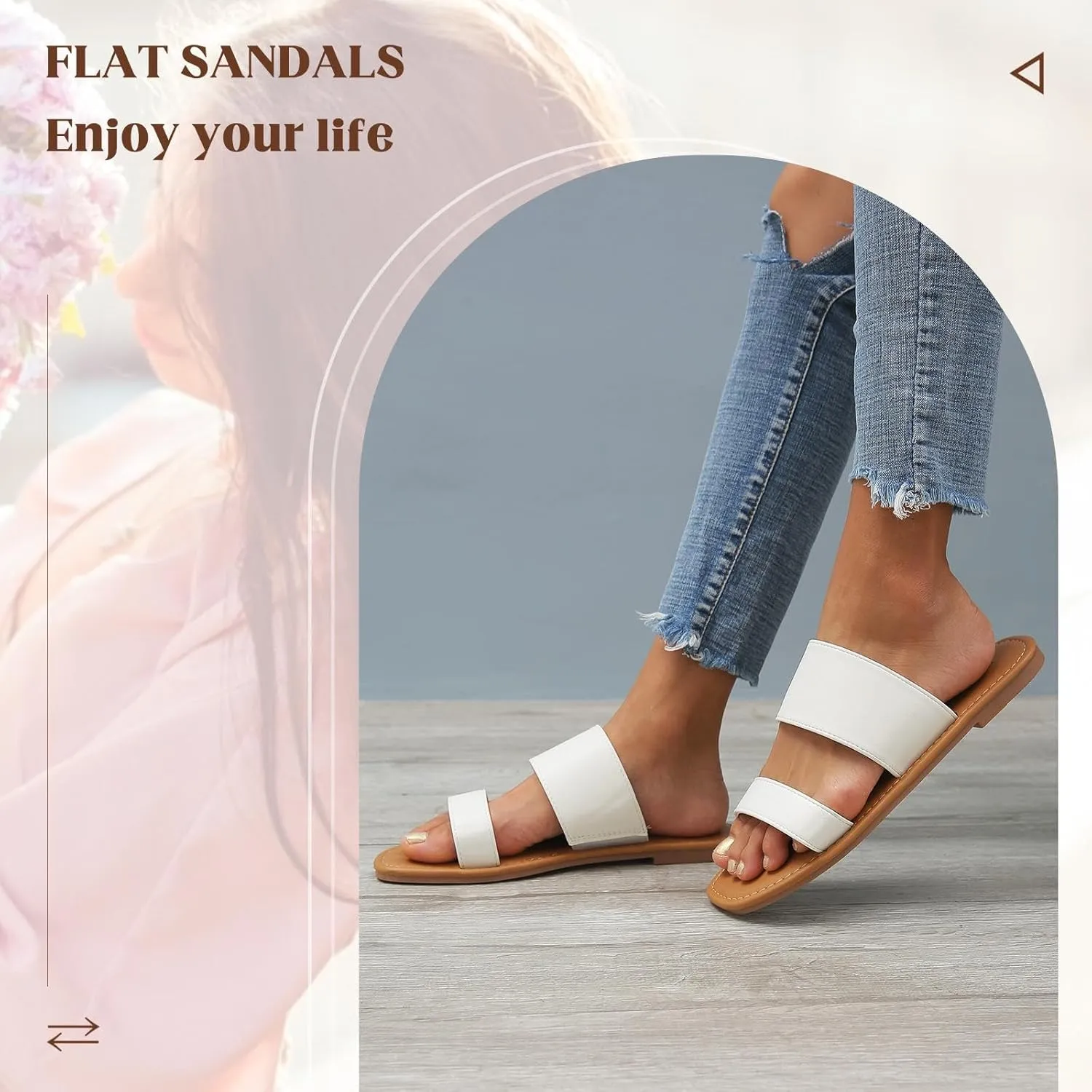 katliu Women's Flat Sandals Two Strap Slide Sandals Open Toe