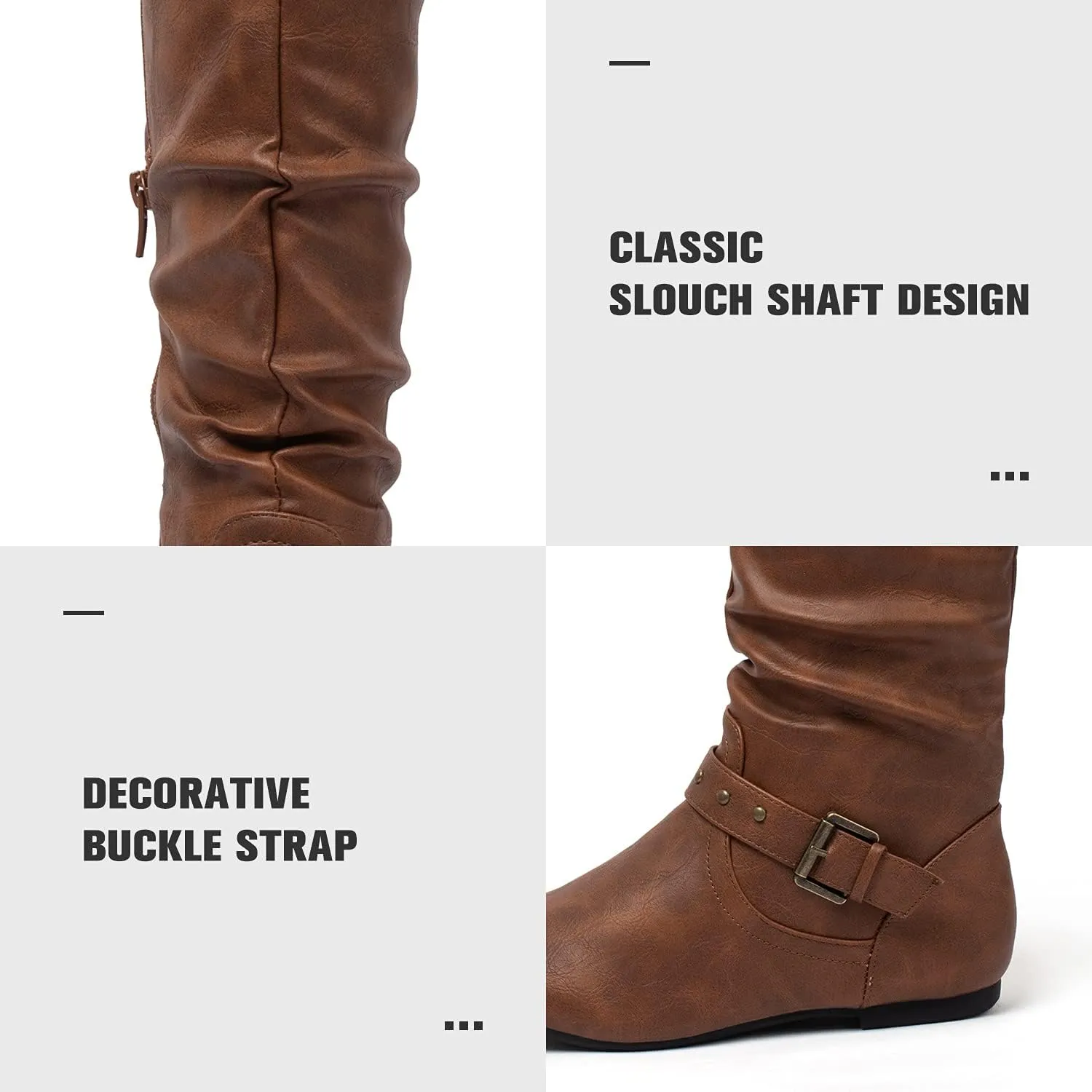katliu Women's Slouchy Mid Calf Boots Zip up Flat Boots