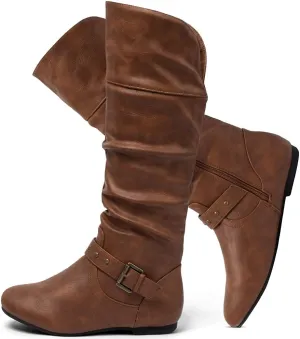 katliu Women's Slouchy Mid Calf Boots Zip up Flat Boots