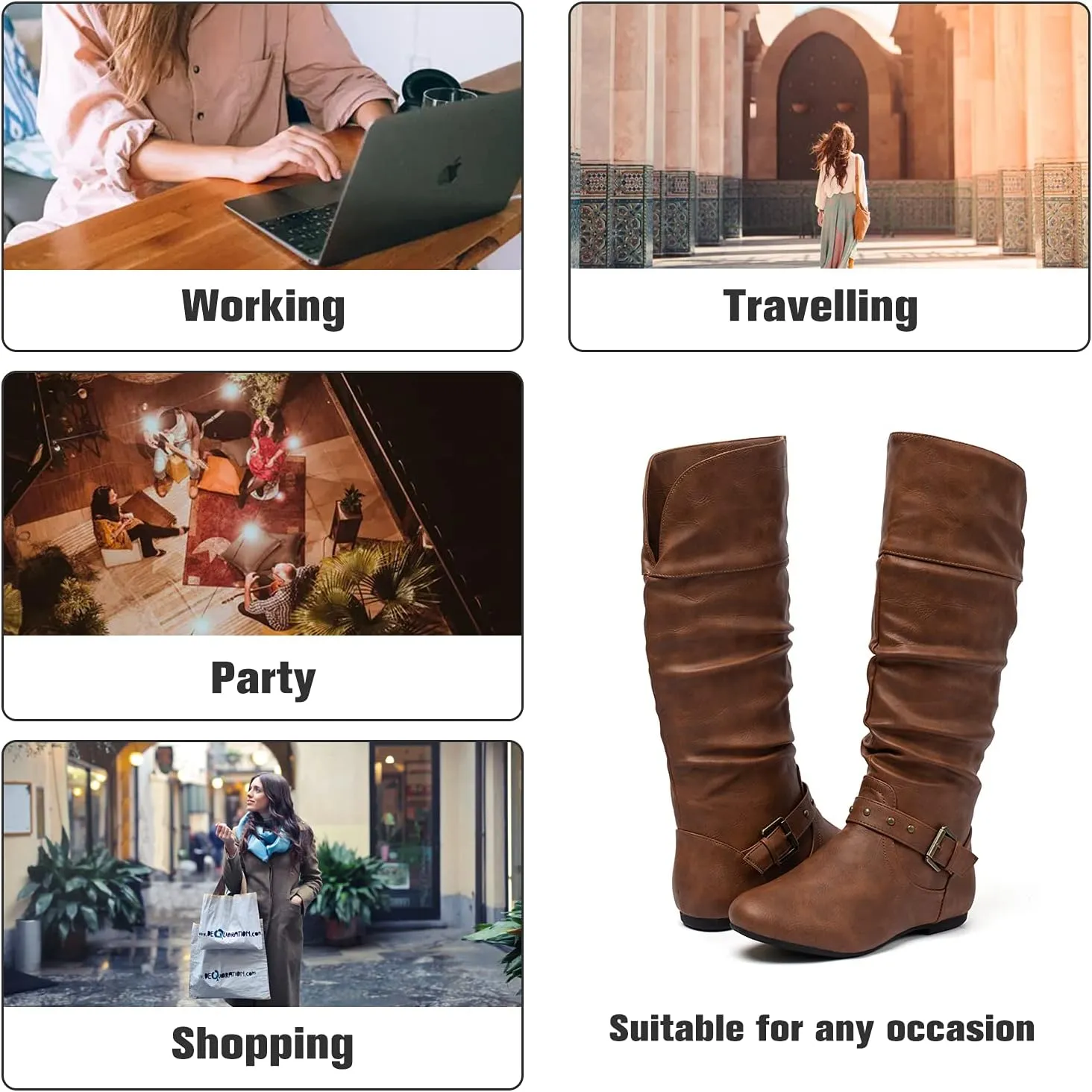 katliu Women's Slouchy Mid Calf Boots Zip up Flat Boots