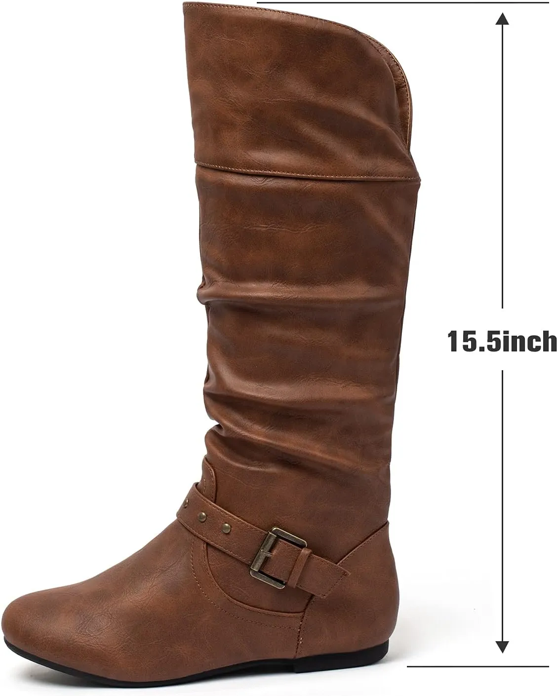 katliu Women's Slouchy Mid Calf Boots Zip up Flat Boots