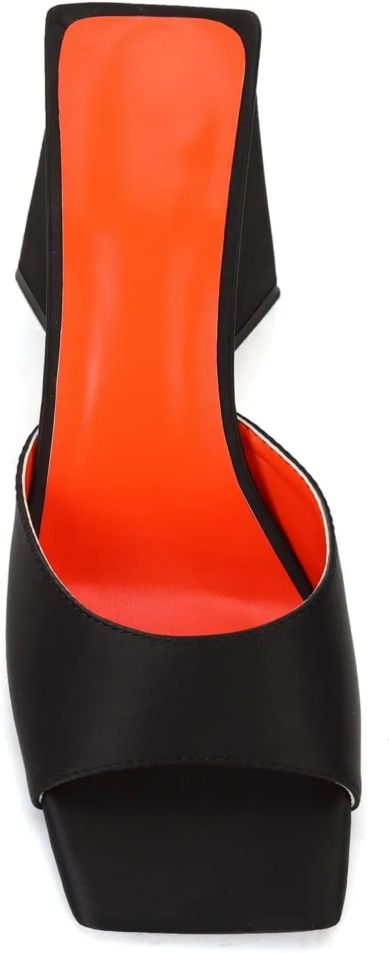 keleimusi Women's Trendy Square Toe Block Heel Dress Mules with Wide Strap