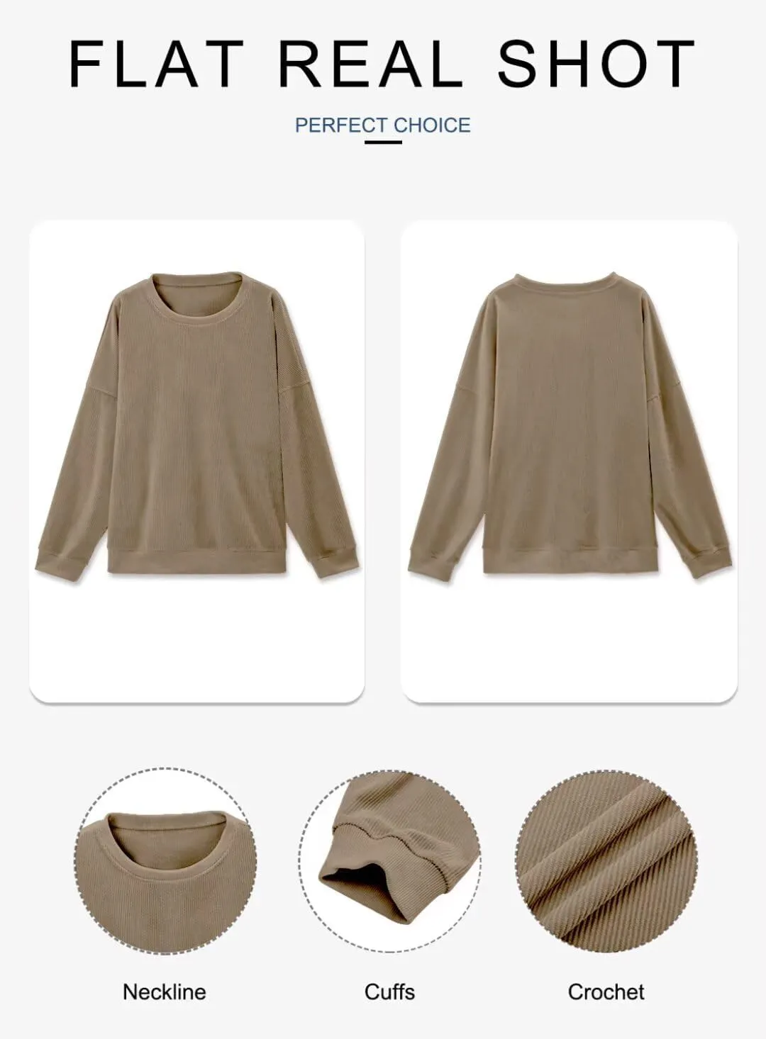 KISSMODA Women's Casual Long Sleeve Sweatshirt Color Block/Solid Crewneck Corduroy Pullover Cute Tops