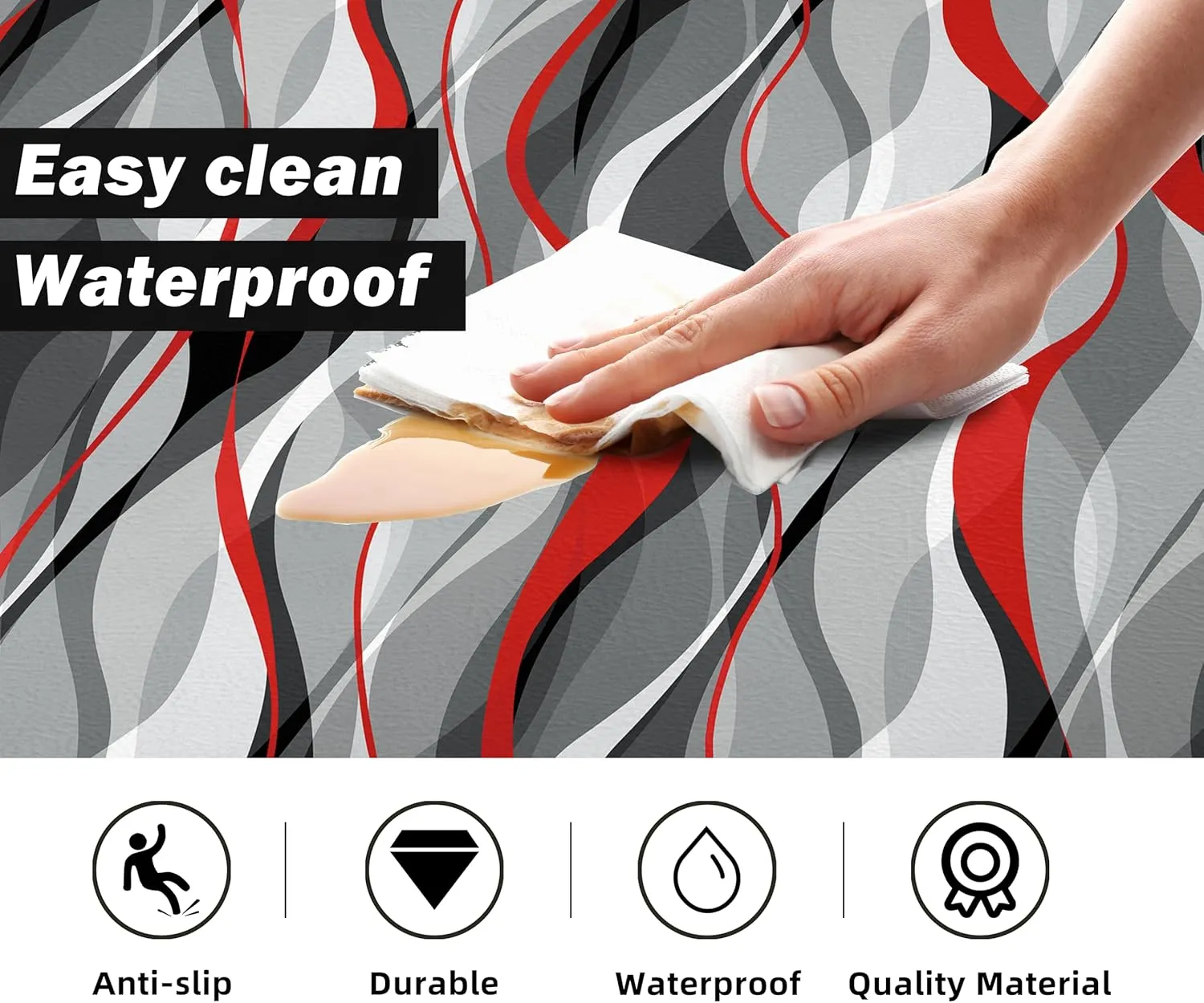 Kitchen Mats for Floor Modern Abstract kitchen rugs Grey and Red Stripe Anti Fatigue Kitchen Mats Waterproof Floor Mats Cushioned Non-Skid Standing Mats for Kitchen, Set of 2,17.3 x 28 17.3 x 47