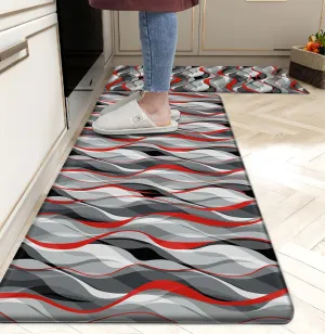 Kitchen Mats for Floor Modern Abstract kitchen rugs Grey and Red Stripe Anti Fatigue Kitchen Mats Waterproof Floor Mats Cushioned Non-Skid Standing Mats for Kitchen, Set of 2,17.3 x 28 17.3 x 47