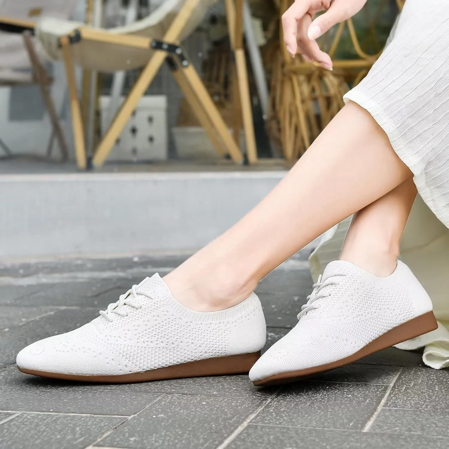 konhill Women's Lace-up Oxfords Flats Classic Knit Brogue Dress Walking Shoes Casual Sneakers