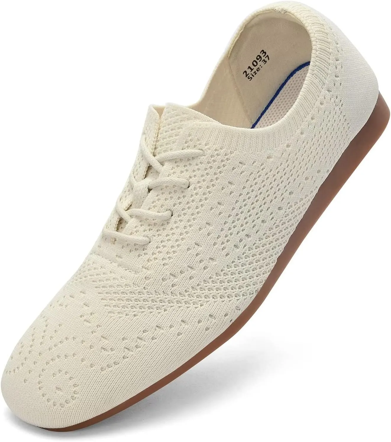 konhill Women's Lace-up Oxfords Flats Classic Knit Brogue Dress Walking Shoes Casual Sneakers