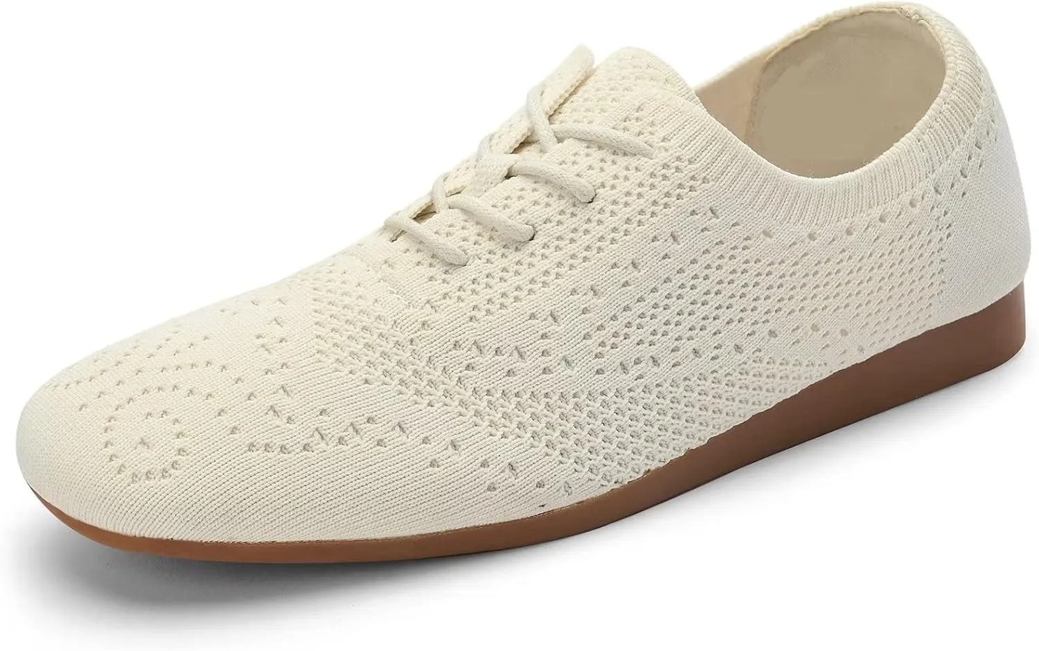 konhill Women's Lace-up Oxfords Flats Classic Knit Brogue Dress Walking Shoes Casual Sneakers