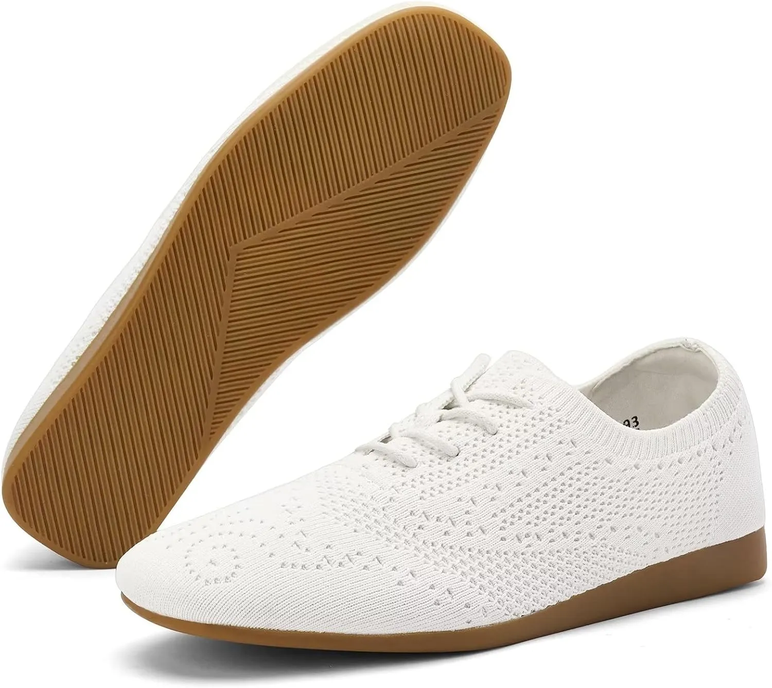 konhill Women's Lace-up Oxfords Flats Classic Knit Brogue Dress Walking Shoes Casual Sneakers