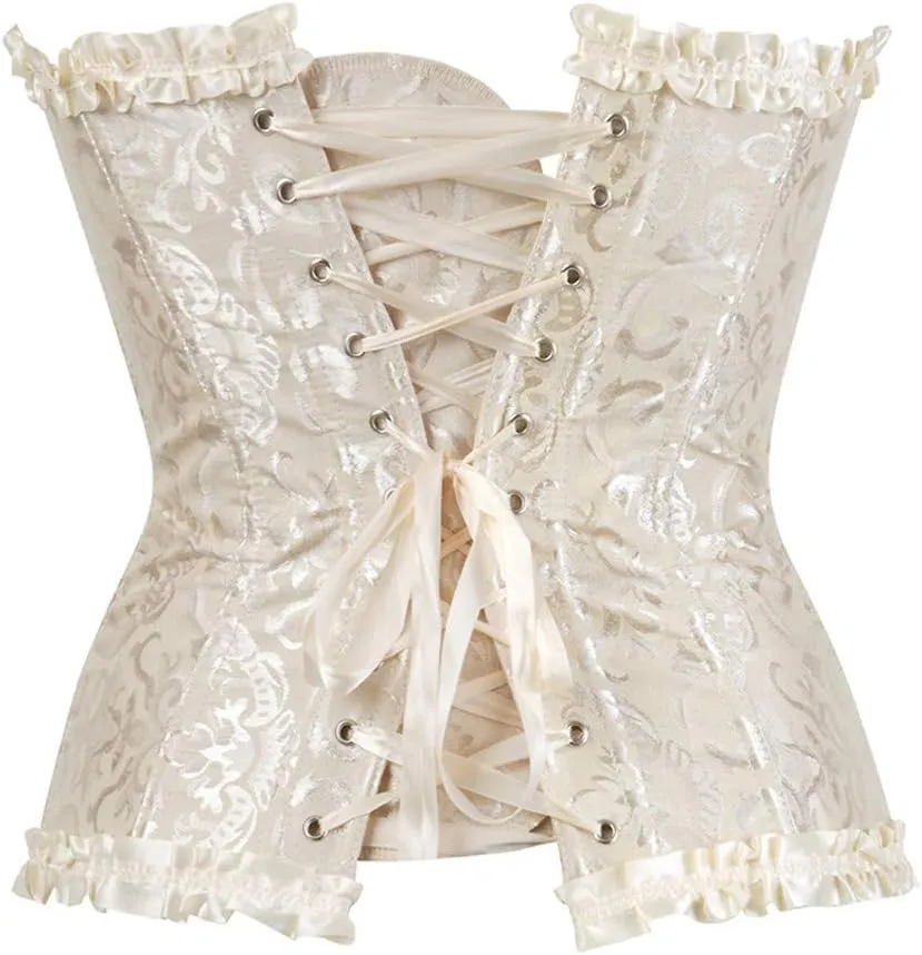 Kranchungel Plus Size Corset Women's Floral Pleated Trim Overbust Waist Cincher Bustier Top