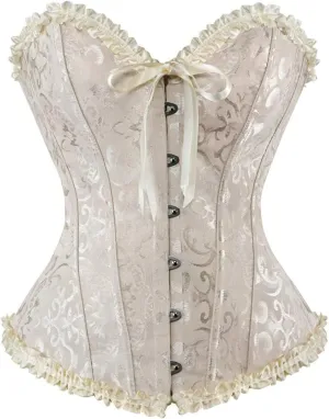 Kranchungel Plus Size Corset Women's Floral Pleated Trim Overbust Waist Cincher Bustier Top
