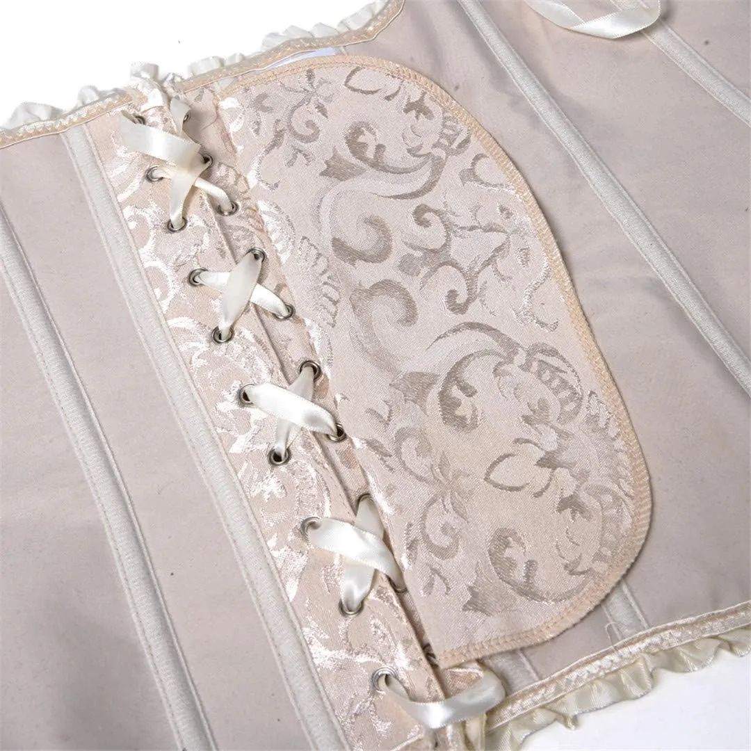 Kranchungel Plus Size Corset Women's Floral Pleated Trim Overbust Waist Cincher Bustier Top