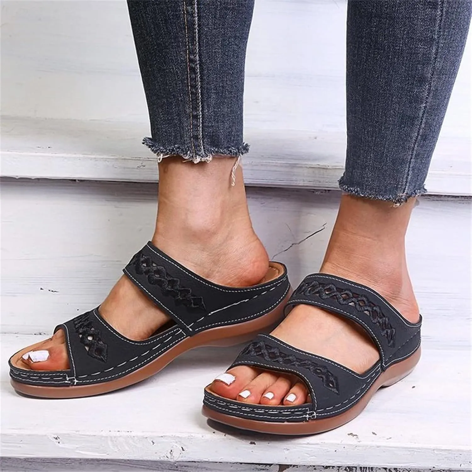 Ladmiple Orthopedic Sandals for Women with Arch Support 2023 Open Toe Flip Flops Platform Orthotic Sandal Walking Shoes