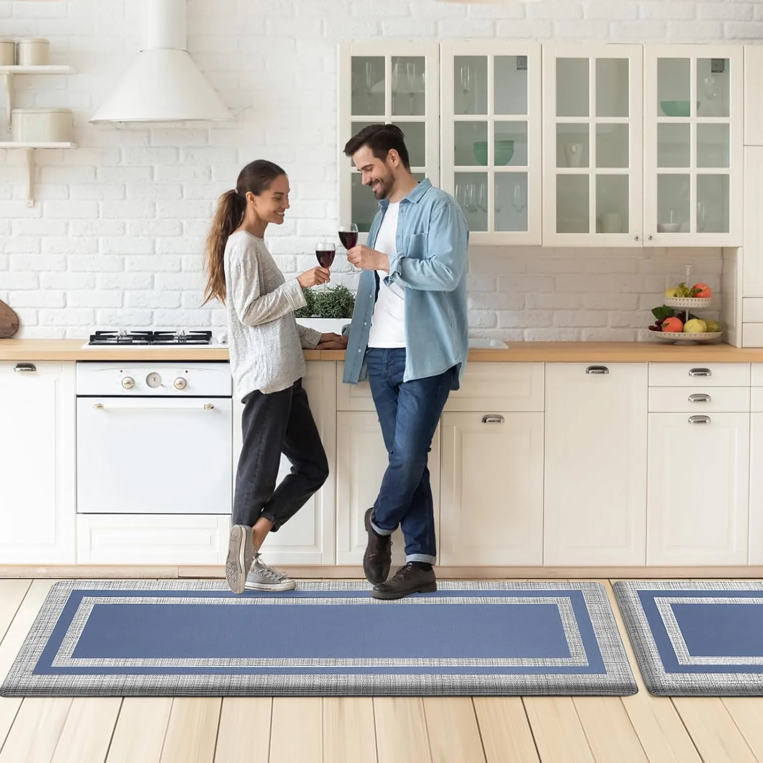 Latida Kitchen Mats 2 PCS, Cushioned Anti Fatigue Kitchen Mat for Floor, Non Slip Waterproof Kitchen Rug Set, 1/2 Inch Thick Comfort Anti Fatigue Mat for Kitchen Sink Office Laundry, Blue