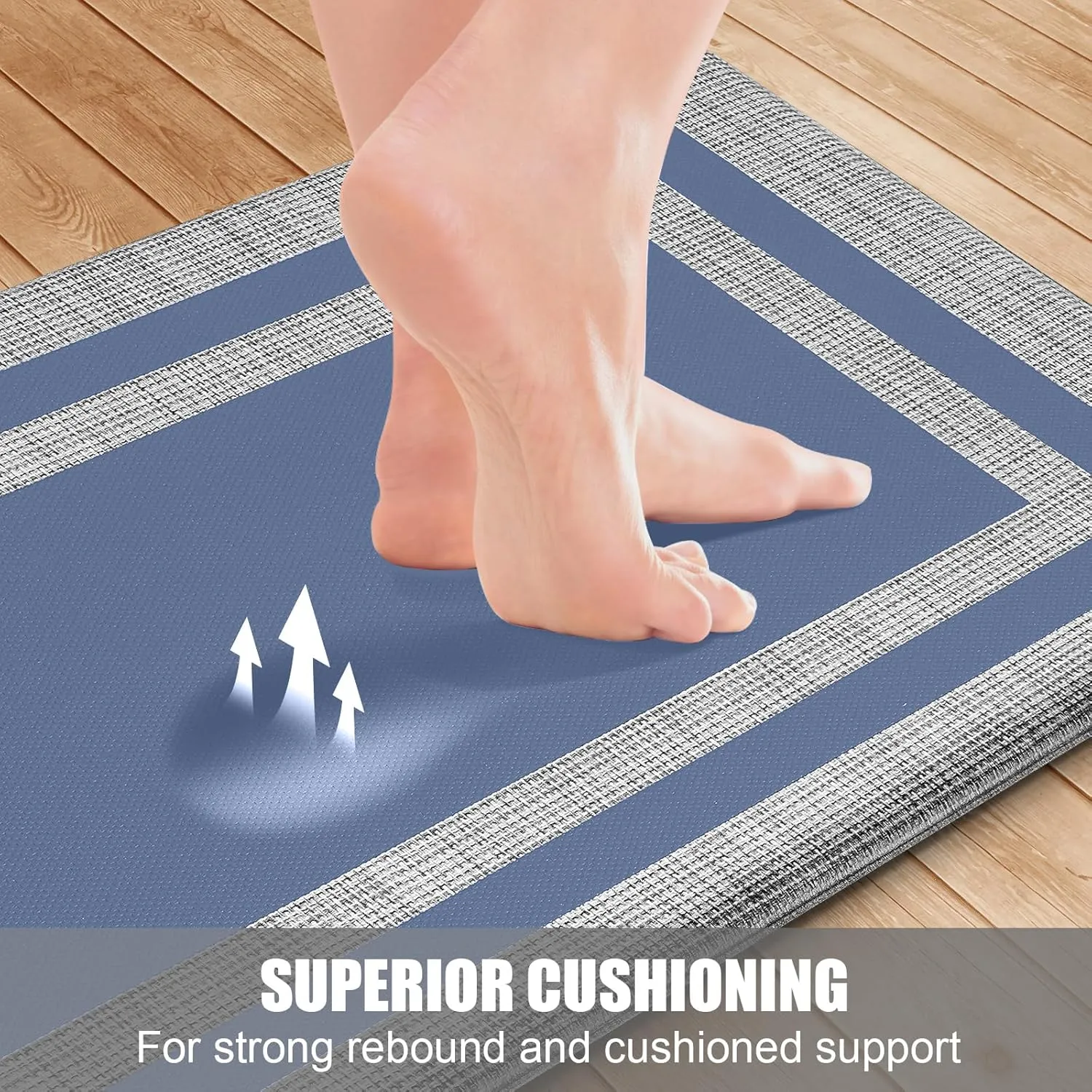 Latida Kitchen Mats 2 PCS, Cushioned Anti Fatigue Kitchen Mat for Floor, Non Slip Waterproof Kitchen Rug Set, 1/2 Inch Thick Comfort Anti Fatigue Mat for Kitchen Sink Office Laundry, Blue