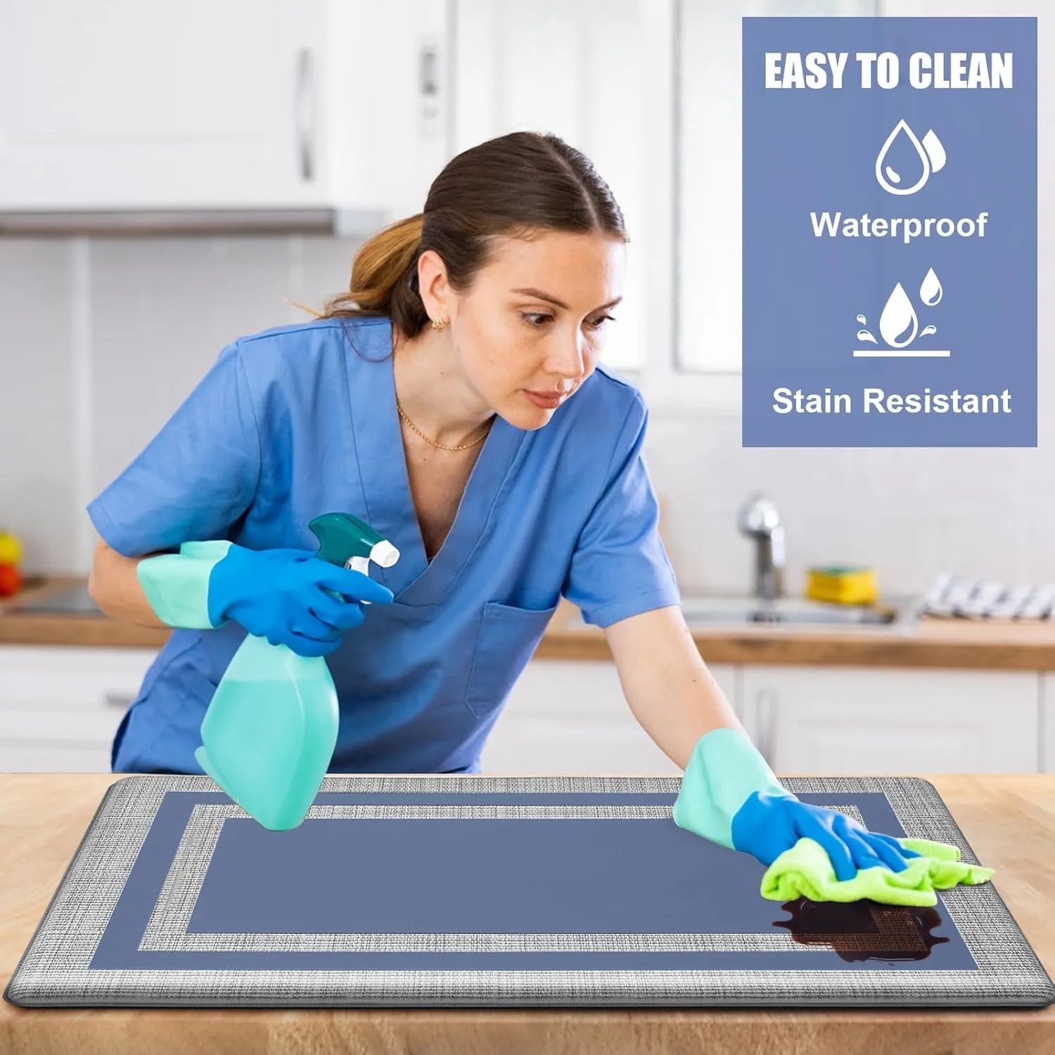 Latida Kitchen Mats 2 PCS, Cushioned Anti Fatigue Kitchen Mat for Floor, Non Slip Waterproof Kitchen Rug Set, 1/2 Inch Thick Comfort Anti Fatigue Mat for Kitchen Sink Office Laundry, Blue