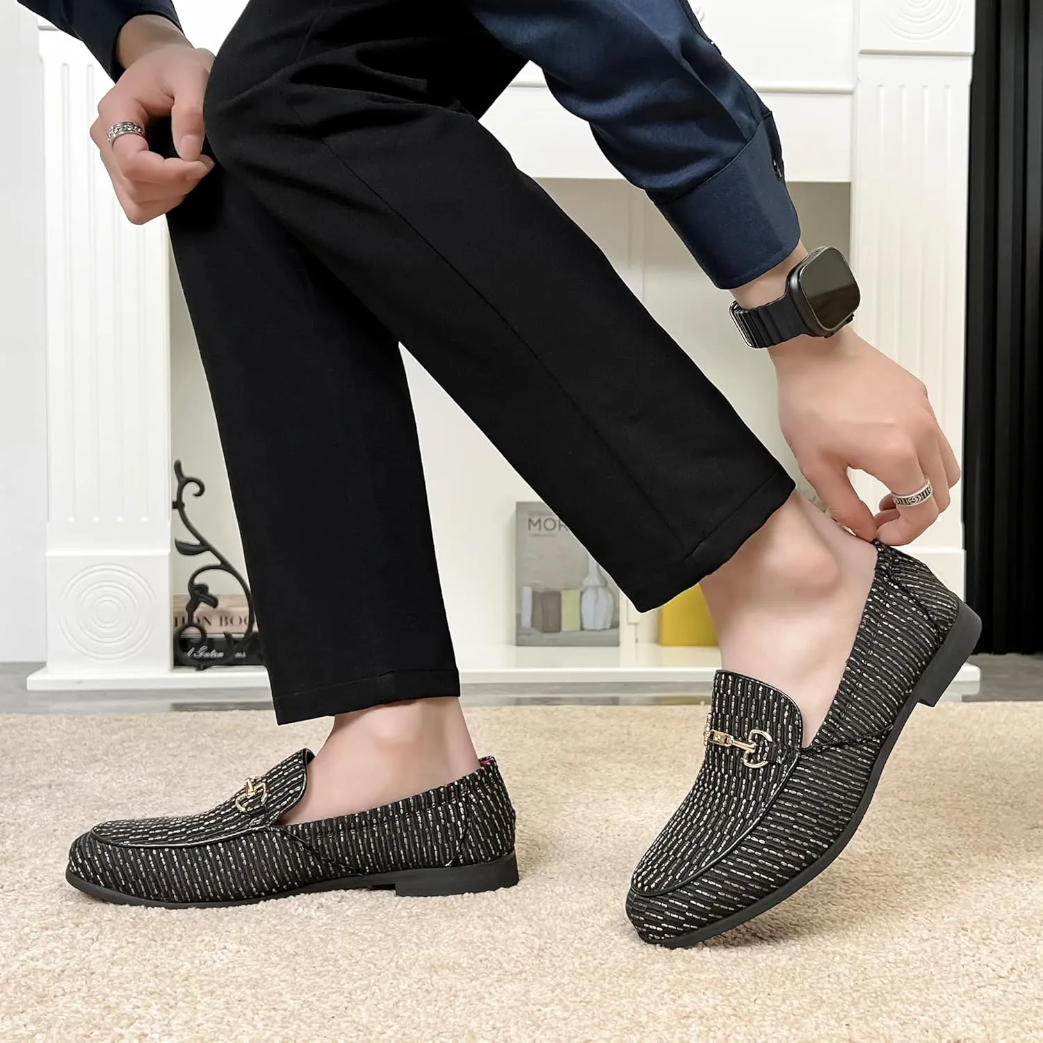 LCQL Men's Luxury Velvet Penny Loafer Shoes Noble Slip-on Suede Loafers Smoking Slippers Plus Size 7-13