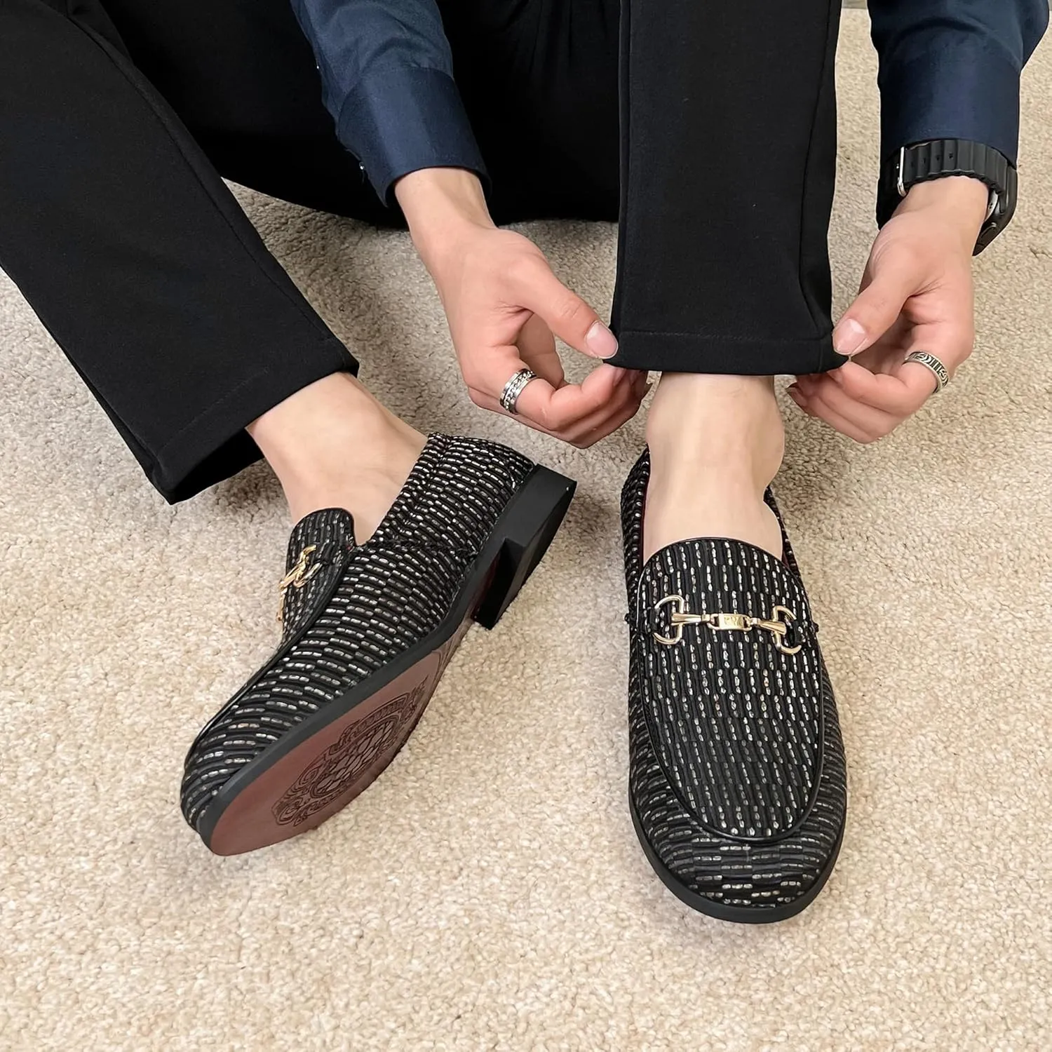 LCQL Men's Luxury Velvet Penny Loafer Shoes Noble Slip-on Suede Loafers Smoking Slippers Plus Size 7-13