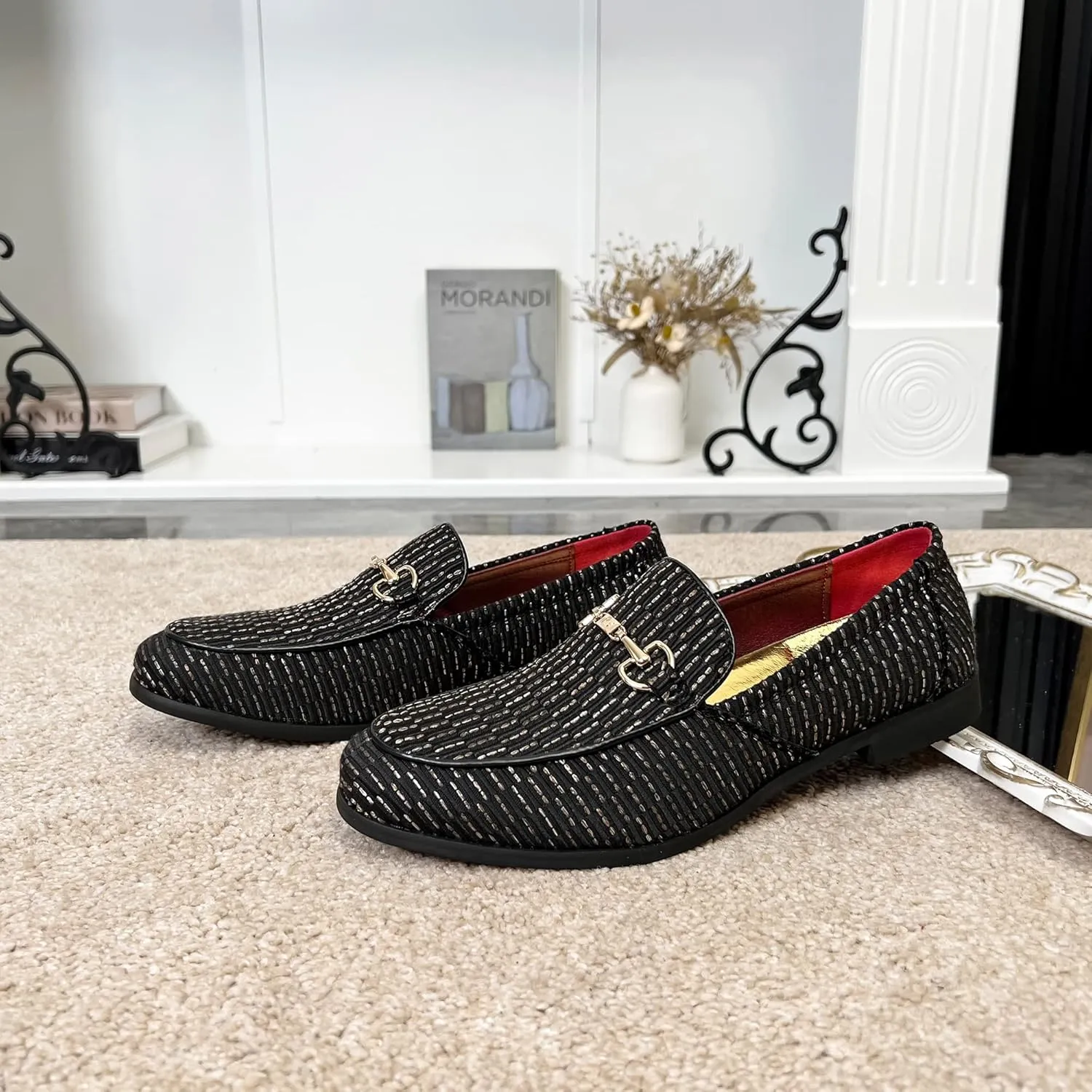 LCQL Men's Luxury Velvet Penny Loafer Shoes Noble Slip-on Suede Loafers Smoking Slippers Plus Size 7-13