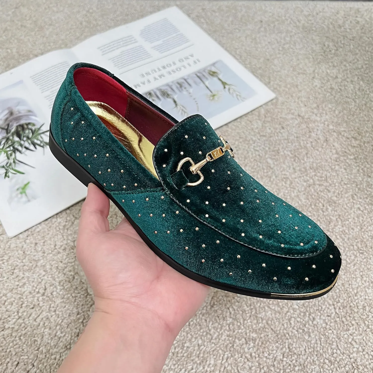 LCQL Men's Luxury Velvet Penny Loafer Shoes Noble Slip-on Suede Loafers Smoking Slippers Plus Size 7-13