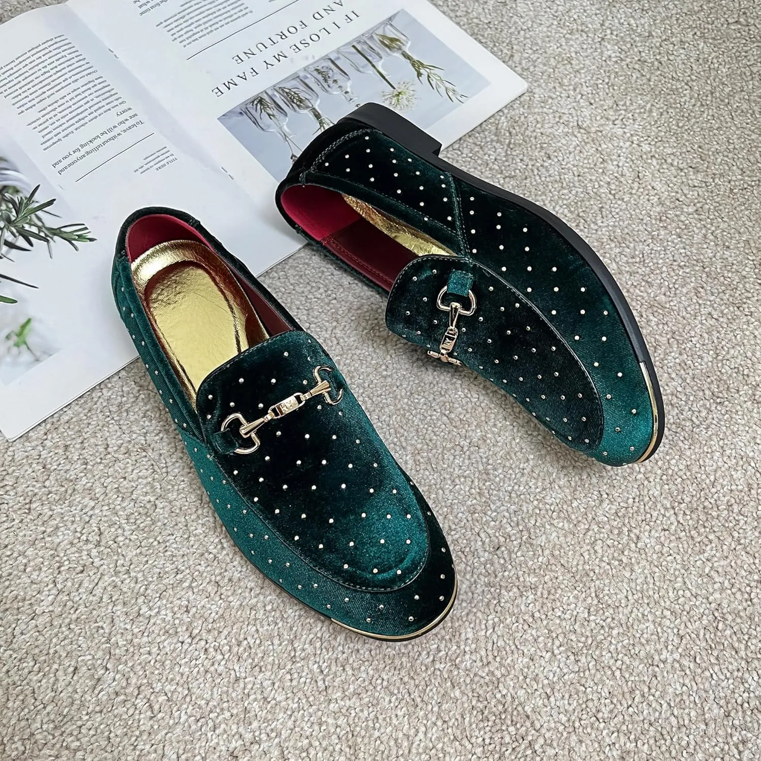LCQL Men's Luxury Velvet Penny Loafer Shoes Noble Slip-on Suede Loafers Smoking Slippers Plus Size 7-13