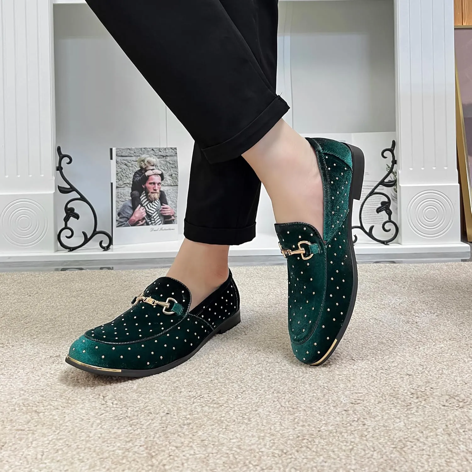 LCQL Men's Luxury Velvet Penny Loafer Shoes Noble Slip-on Suede Loafers Smoking Slippers Plus Size 7-13