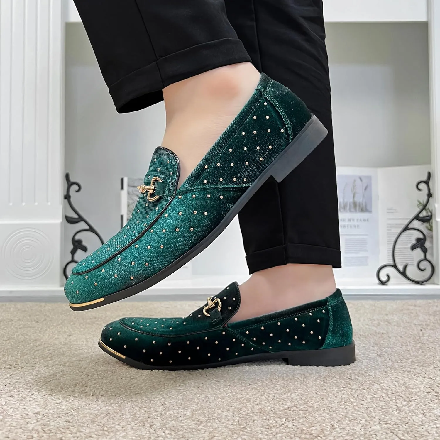 LCQL Men's Luxury Velvet Penny Loafer Shoes Noble Slip-on Suede Loafers Smoking Slippers Plus Size 7-13