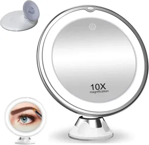 Lighted Makeup Mirror with Lights - Battery Powered LED Light Up 10x Magnified Lighted Makeup Mirror Double Sided Round