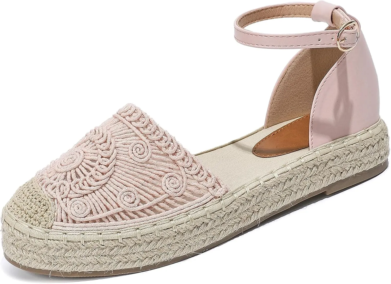 Lossarye Women's Platform Closed Toe Espadrille Sandals Adjustable Ankle Strap Comfortable Round Toe Breathable Flat Sandals for Summer Vocation Beach Dressy Shoes