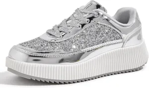 LUCKY STEP Women's Platform Sneakers Rhinestone Fashion Chunky Casual Sparkly Retro Braided Walking Shoes