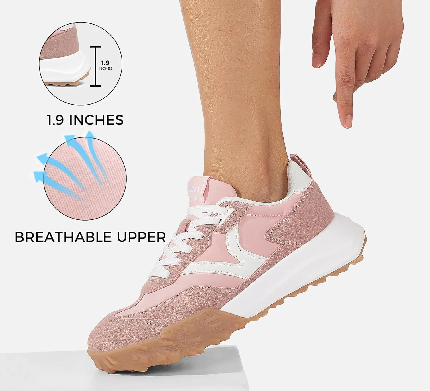 LUCKY STEP Women's Platform Tennis Walking Shoe Retro Chunky Casual Breathable Durable Deluxe Fashion Skate Sneaker