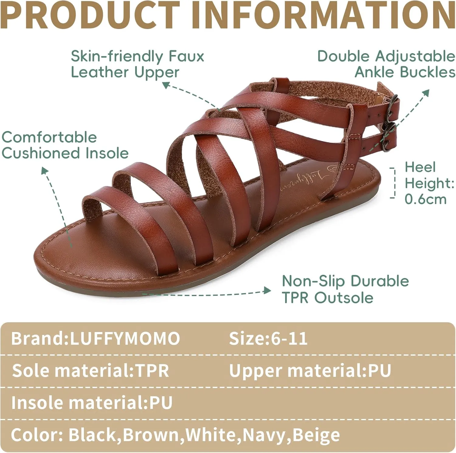 Luffymomo Women's Flat Sandals Open Toe Casual Strappy Sandals Comfortable Ankle Strap Gladiator Slides
