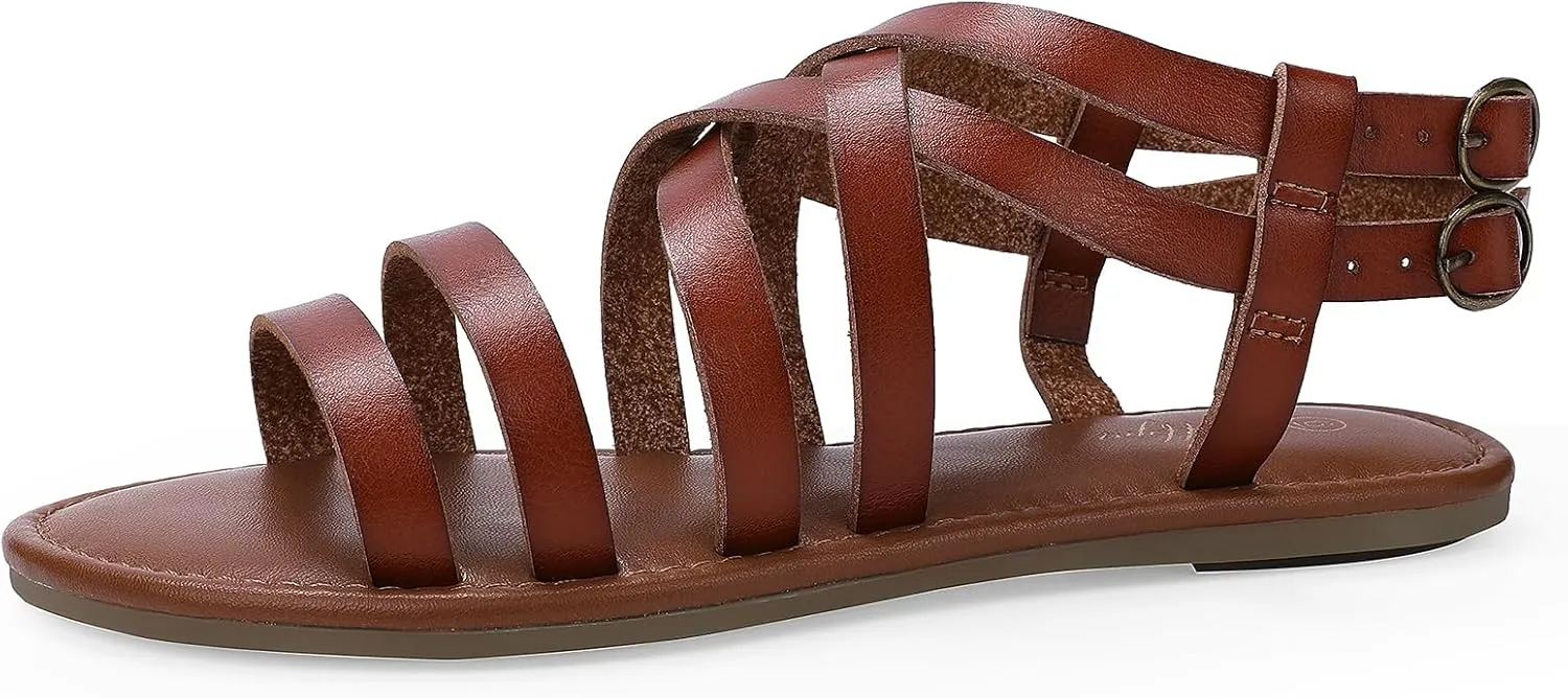 Luffymomo Women's Flat Sandals Open Toe Casual Strappy Sandals Comfortable Ankle Strap Gladiator Slides