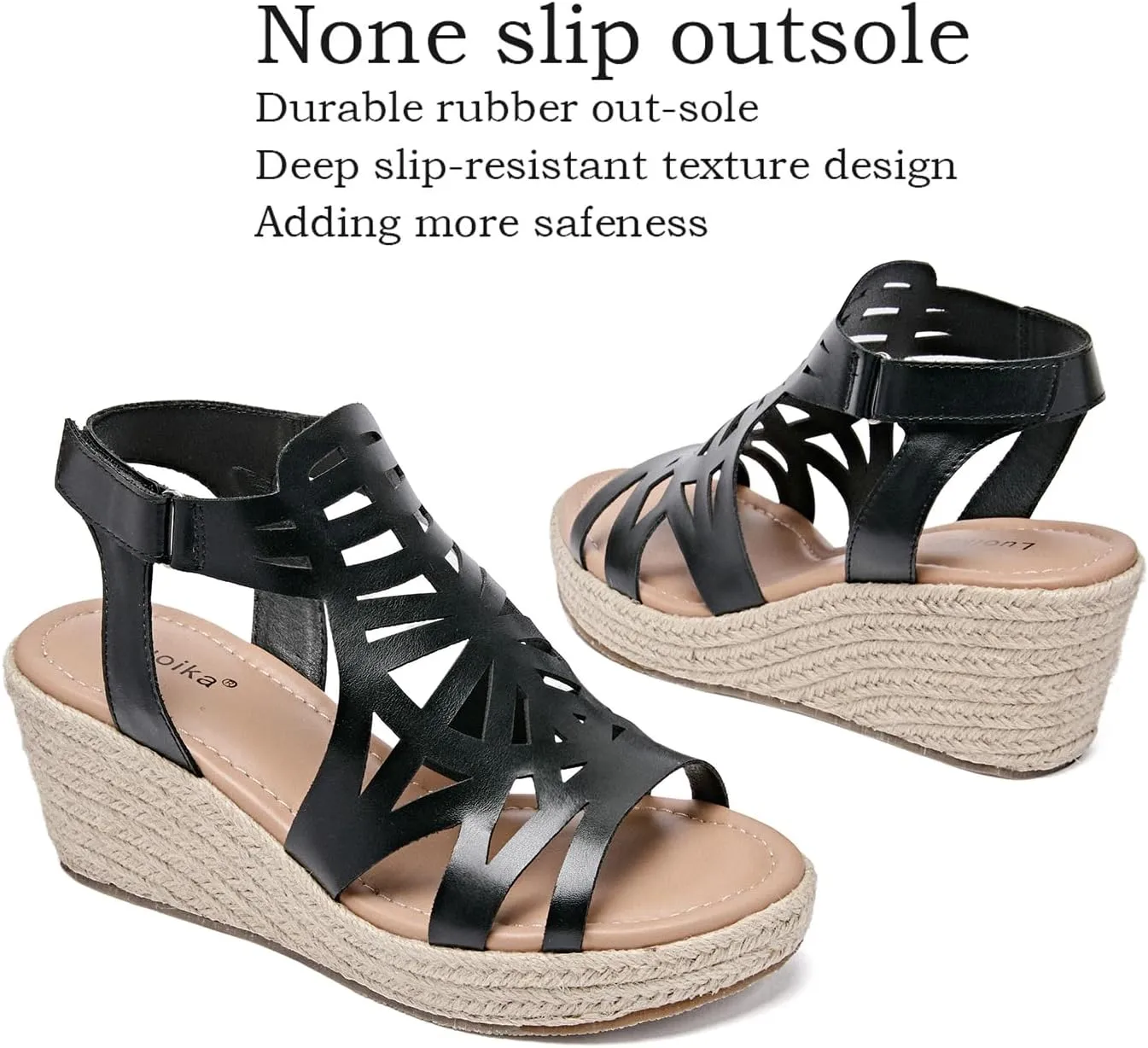 Luoika Women's Wide Width Wedge Sandals, Espadrille Wedge Pump Heel Platform Ankle Strap Open Toe Women's Sandal Concise Casual Summer Shoes.