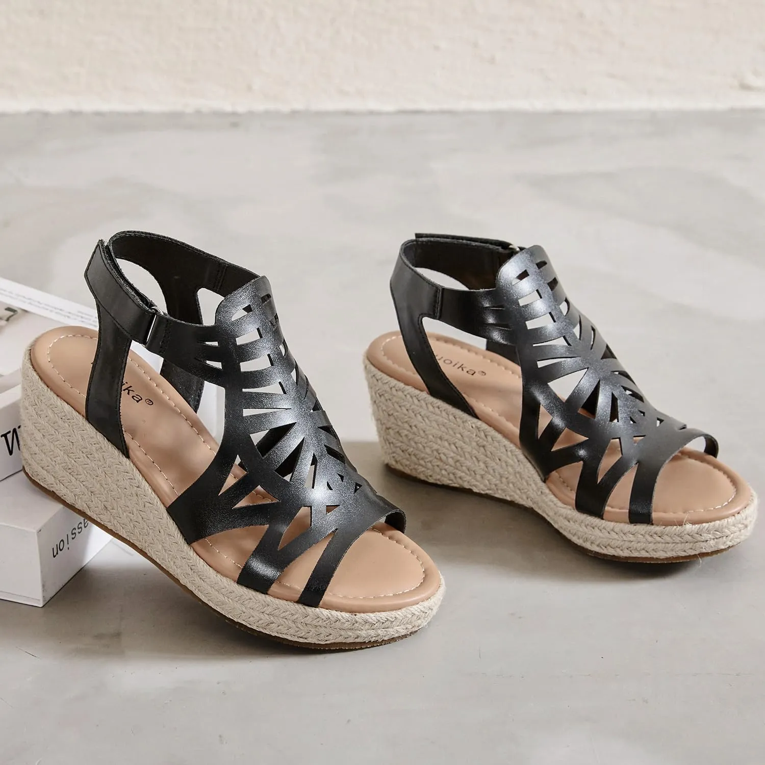 Luoika Women's Wide Width Wedge Sandals, Espadrille Wedge Pump Heel Platform Ankle Strap Open Toe Women's Sandal Concise Casual Summer Shoes.