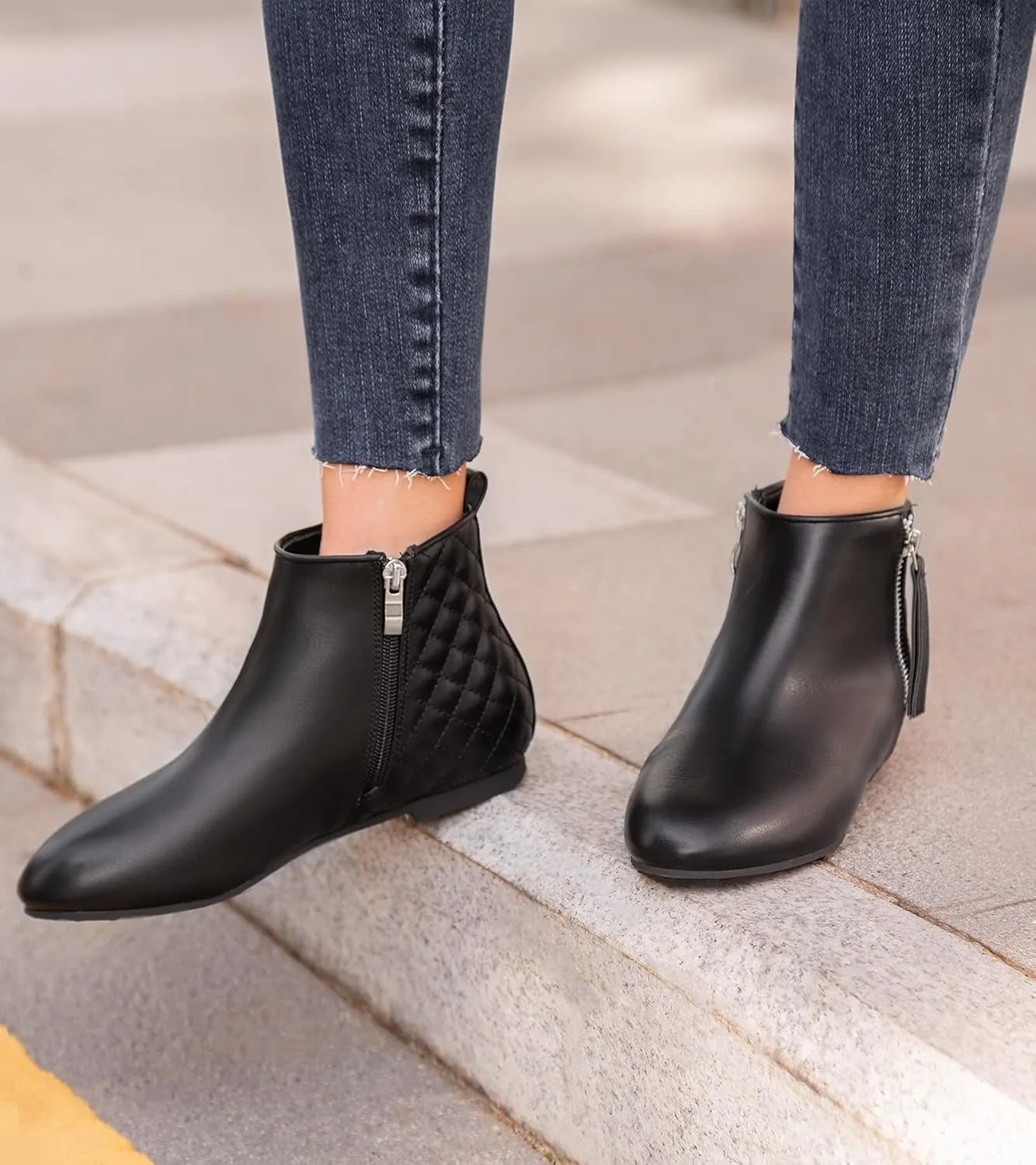 MaxMuxun Women's Ankle Boots Flat Low Heel Zipper/Chelsea Booties Winter Fall Fashion Boots