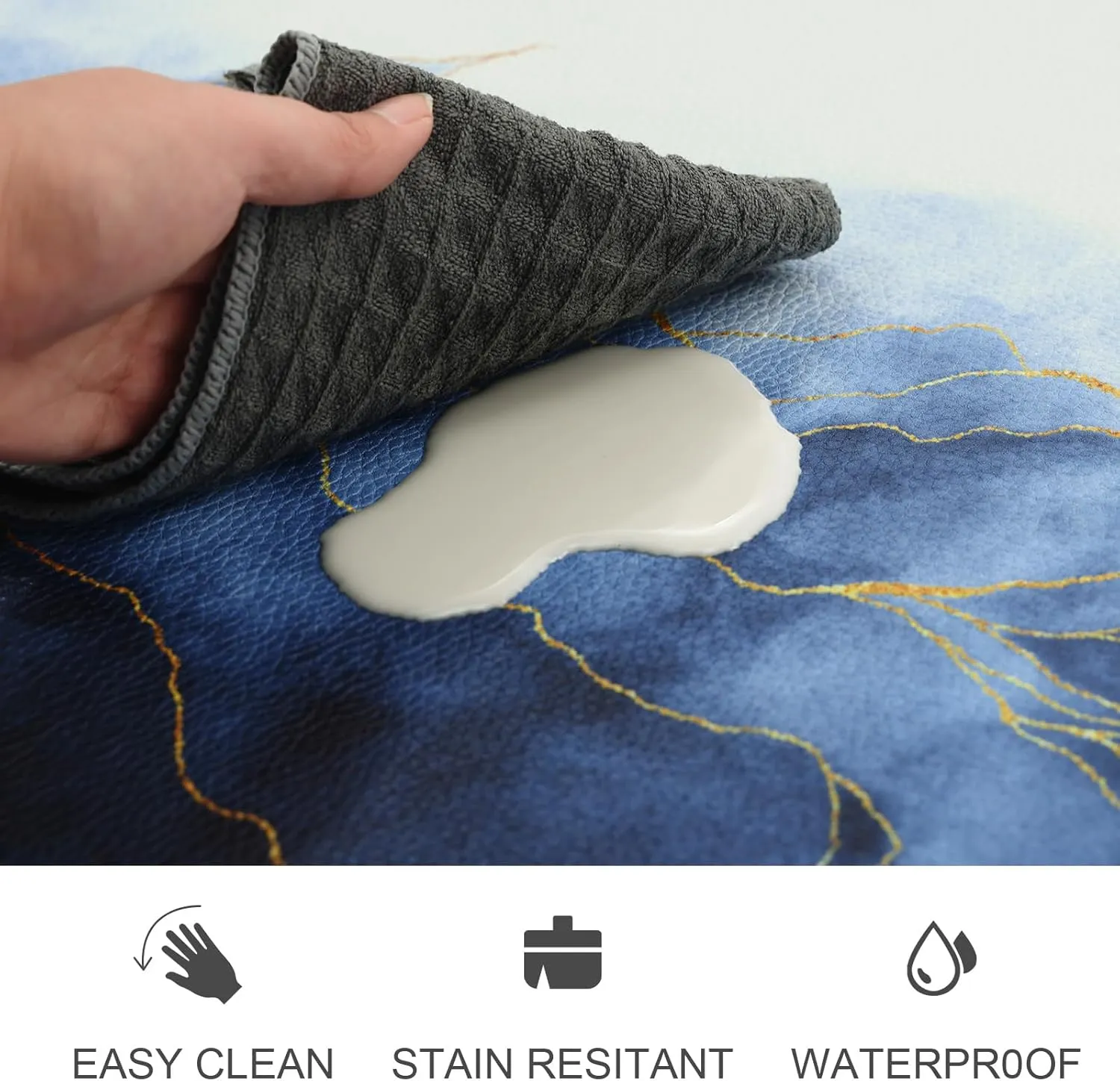 MAYHMYO Anti Fatigue Kitchen Mat - Set of 2 - Blue and Gold Design Comfort Mats - Cushioned, Non Slip Floor Mat