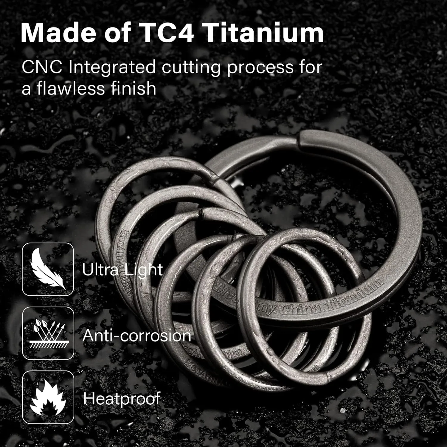 MecArmy CH1 CH13 Titanium Key Rings for Keychain, Side-Pushing Key Chain Rings Split Keyring Heavy Duty Keychain Rings Bulk 4 Pcs 7 Pcs