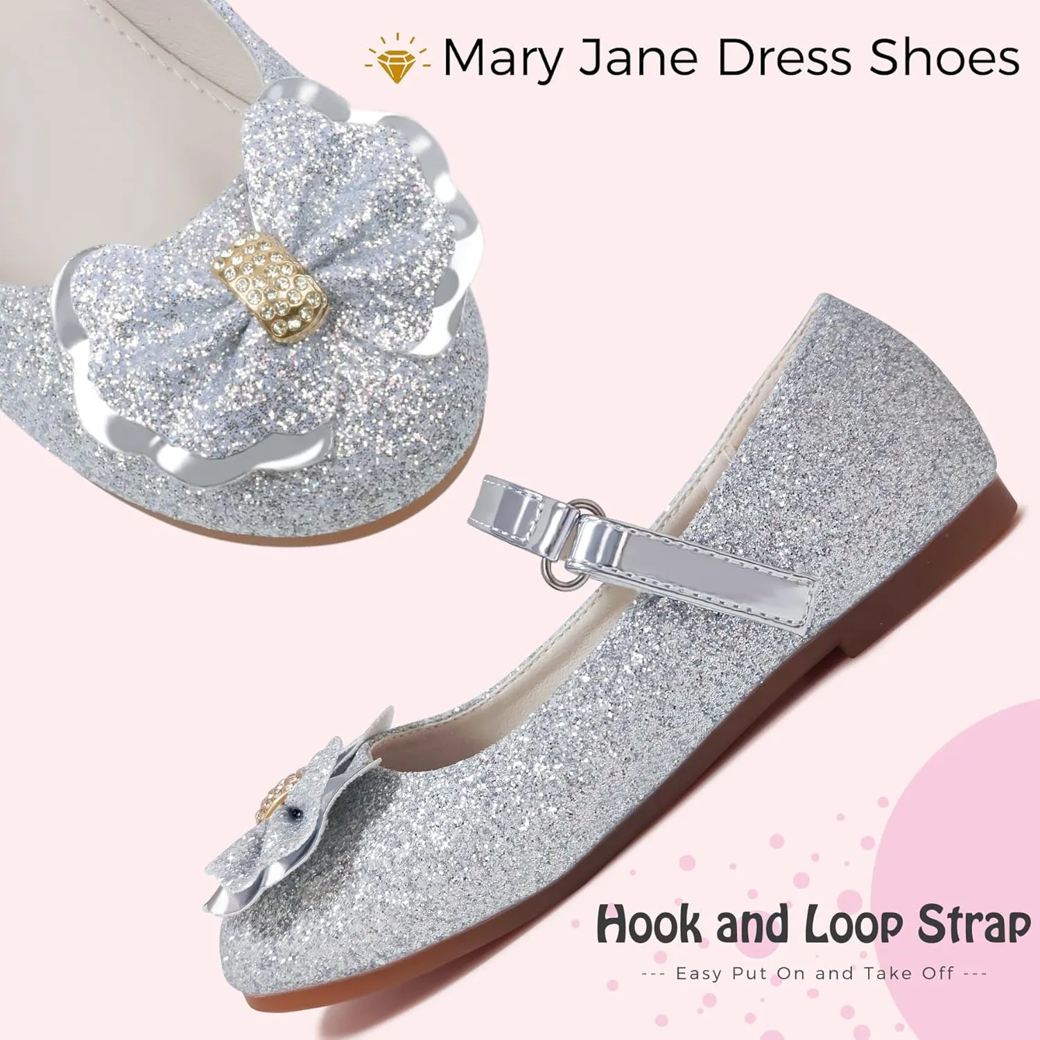 Mei MACLEOD Girl's Mary Jane Shoes Ballerina Shoes, Princess Dress Shoes for Party Wedding